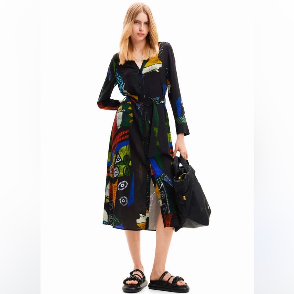Desigual Black Multicolor Midi Dress